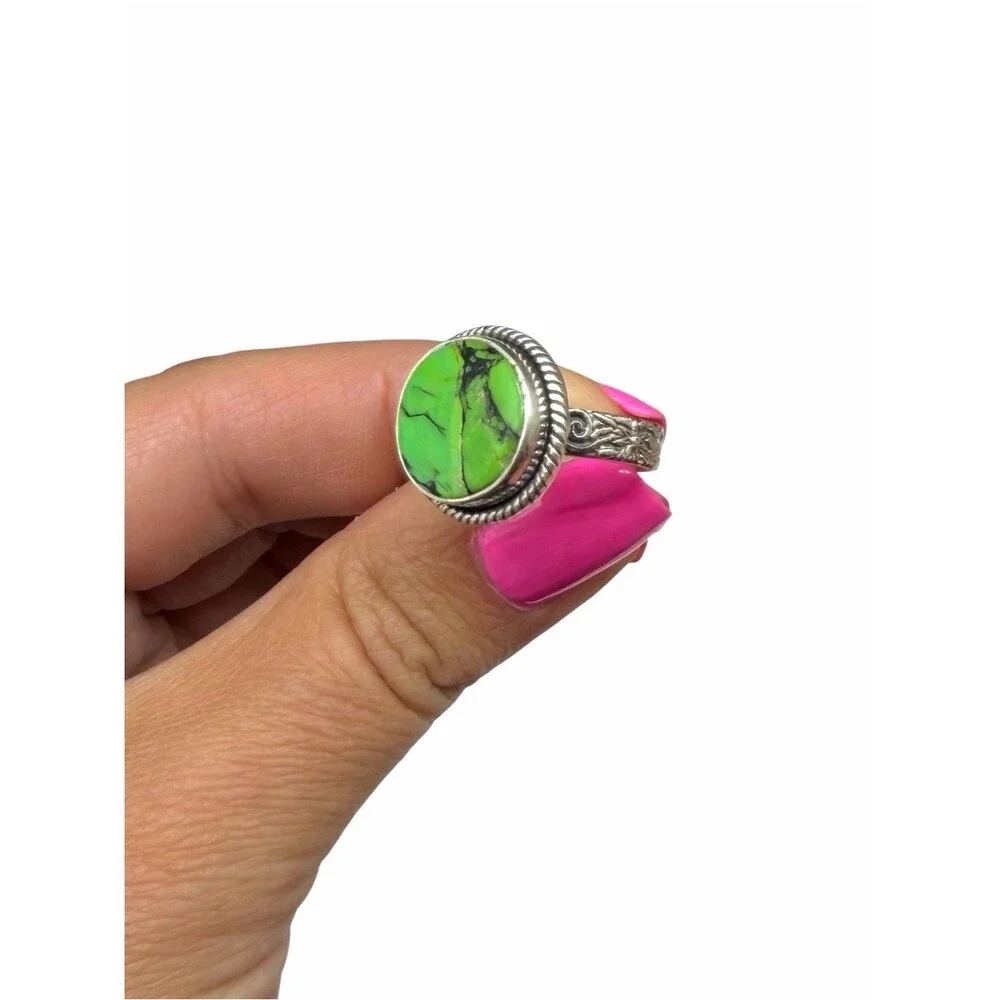 Green Matrix Turquoise Ring Size 7 Solid 925 Sterling Silver